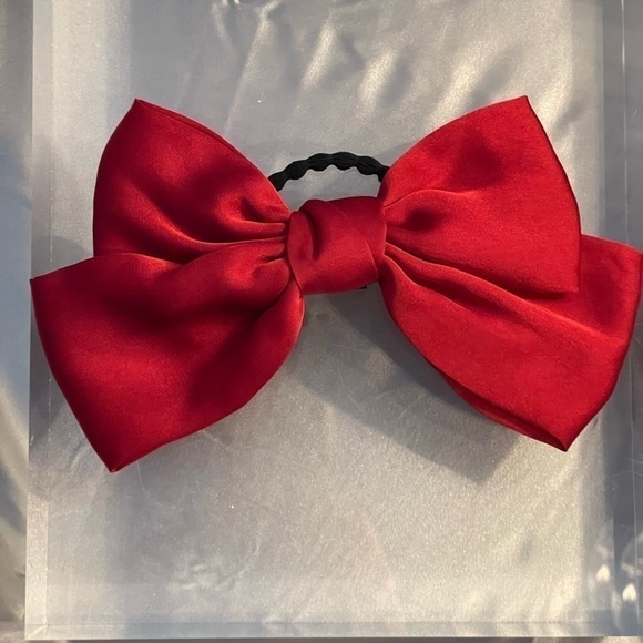 COPY - ruby Red Satiny Hair Bow Tie Hair Accessory. - Picture 2 of 15
